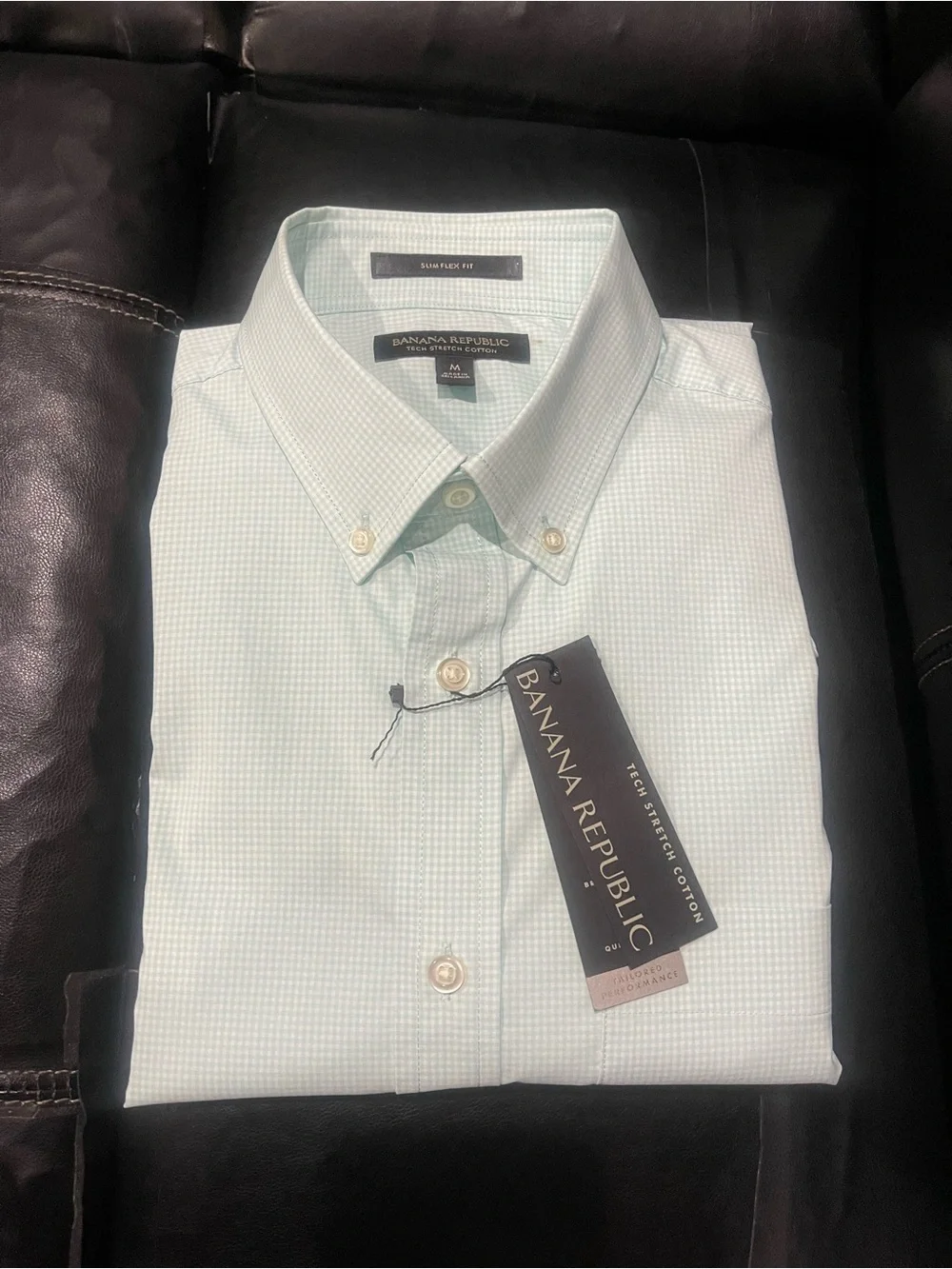 NWT Banana Republic Men's Mint Green Micro-check Button-Down Dress Shirt Sz M